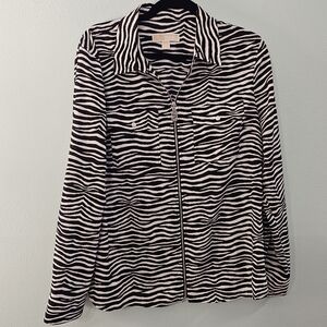 Michael Kors Black and White Zebra Zip-Front Blouse